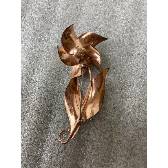 Vintage Sterling by Jordan Gold Blue Rhinestone Floral Brooch Pin Mid Century - Picture 3 of 7